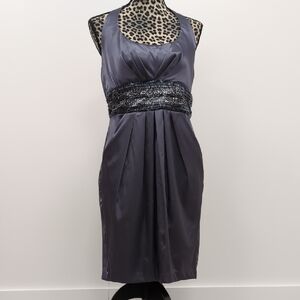 Satin Sequin Halter Midi Dress